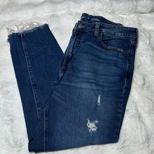 Old Navy Dark Blue Distressed Ankle Jeans